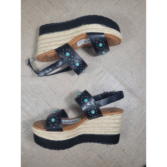 Zodiac Women's Size 6 Black Turquoise Studs Wedge Espadrilles sandals shoes 346 - Picture 9 of 10